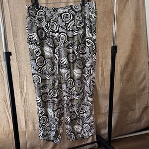 LOFT Floral Black, White, and Green Capri Pants